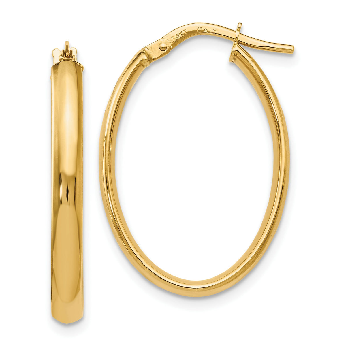 14k Yellow Gold Hoop Earrings with Polished Finish and Hinged Closure, Medium Size