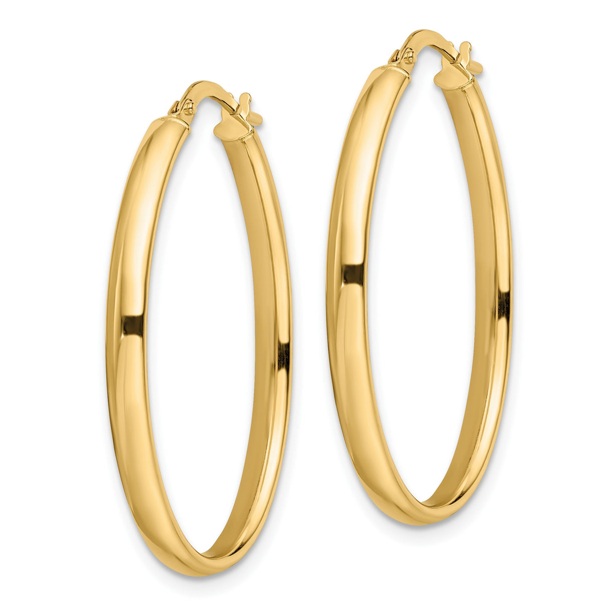 14k Yellow Gold Hoop Earrings, Medium Oval with Polished Finish and Latch Back Closure