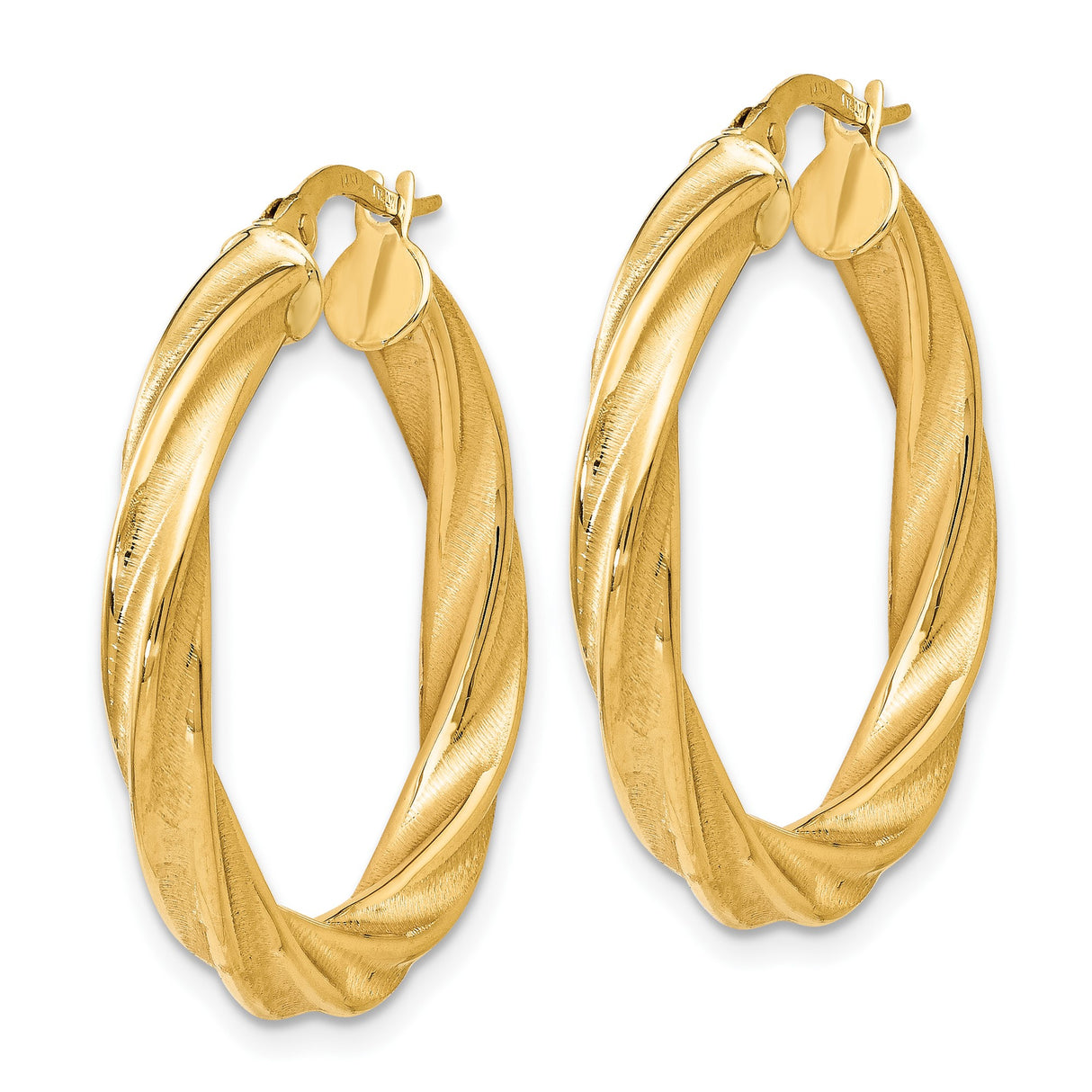 14k Yellow Gold Hoop Earrings with Twisted Swirl Texture, Classic Lightweight Italian Style