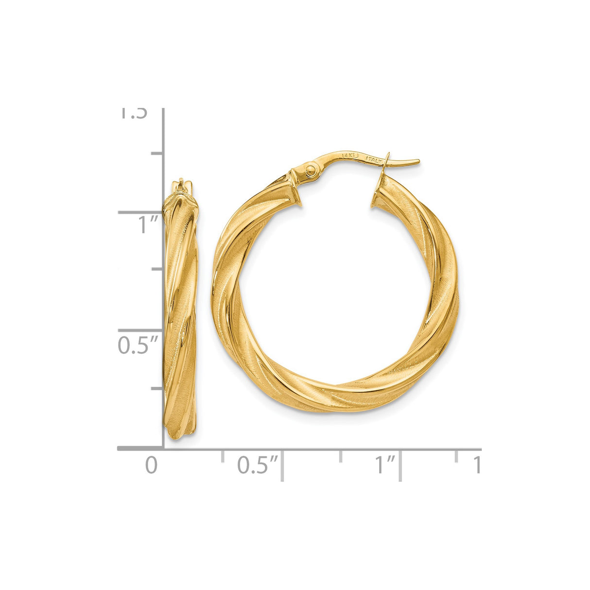 14k Yellow Gold Hoop Earrings with Twisted Swirl Texture, Classic Lightweight Italian Style