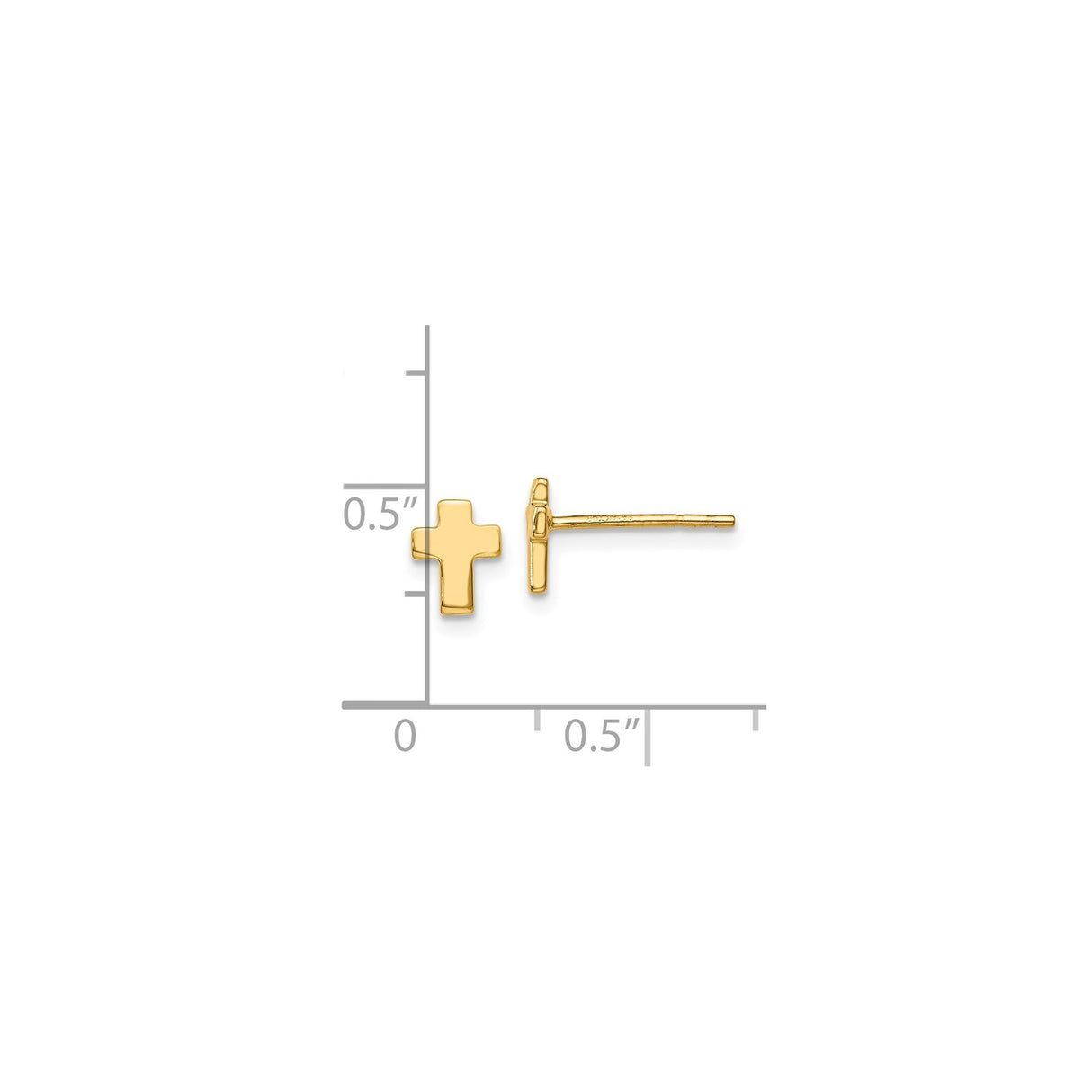14k Yellow Gold Cross Stud Earrings, Dainty Modern Religious Jewelry for Men and Women