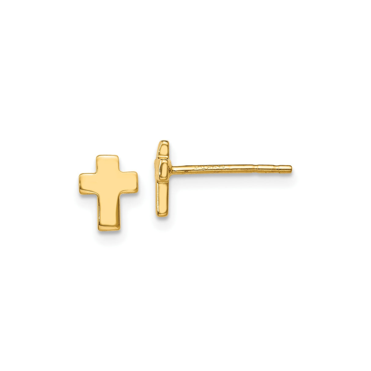 14k Yellow Gold Cross Stud Earrings, Dainty Modern Religious Jewelry for Men and Women