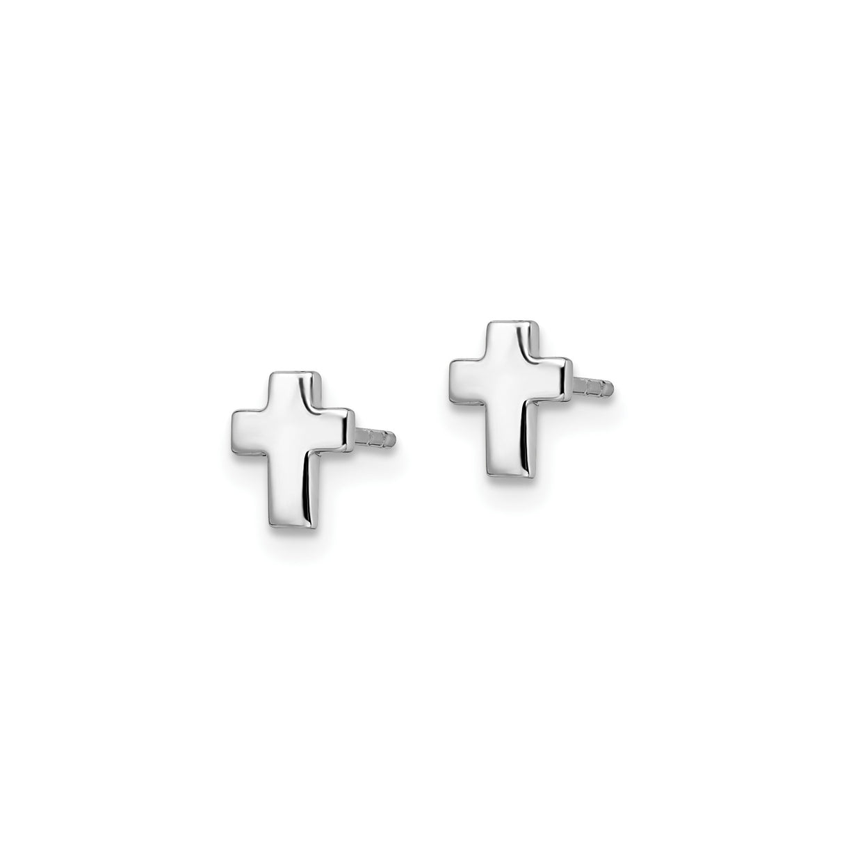 14k White Gold Cross Stud Earrings, Minimalist Polished Design for Men and Women