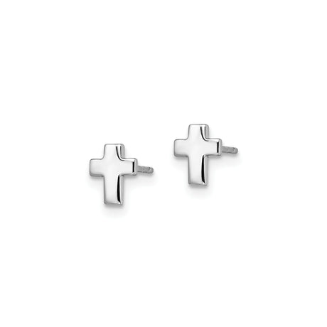 14k White Gold Cross Stud Earrings, Minimalist Polished Design for Men and Women