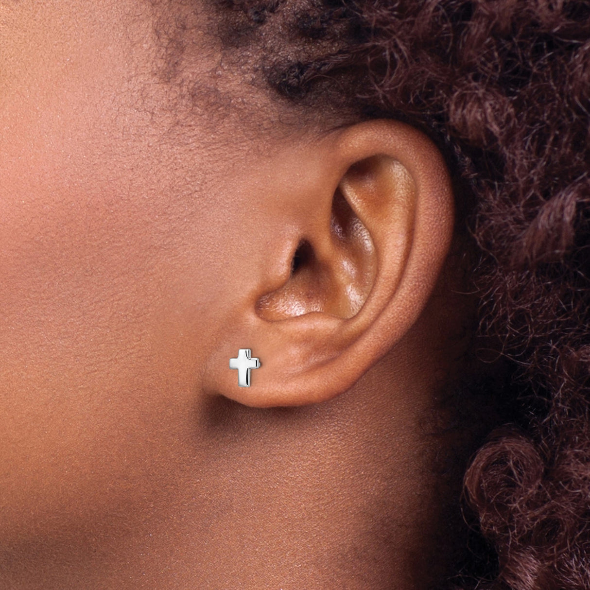 14k White Gold Cross Stud Earrings, Minimalist Polished Design for Men and Women