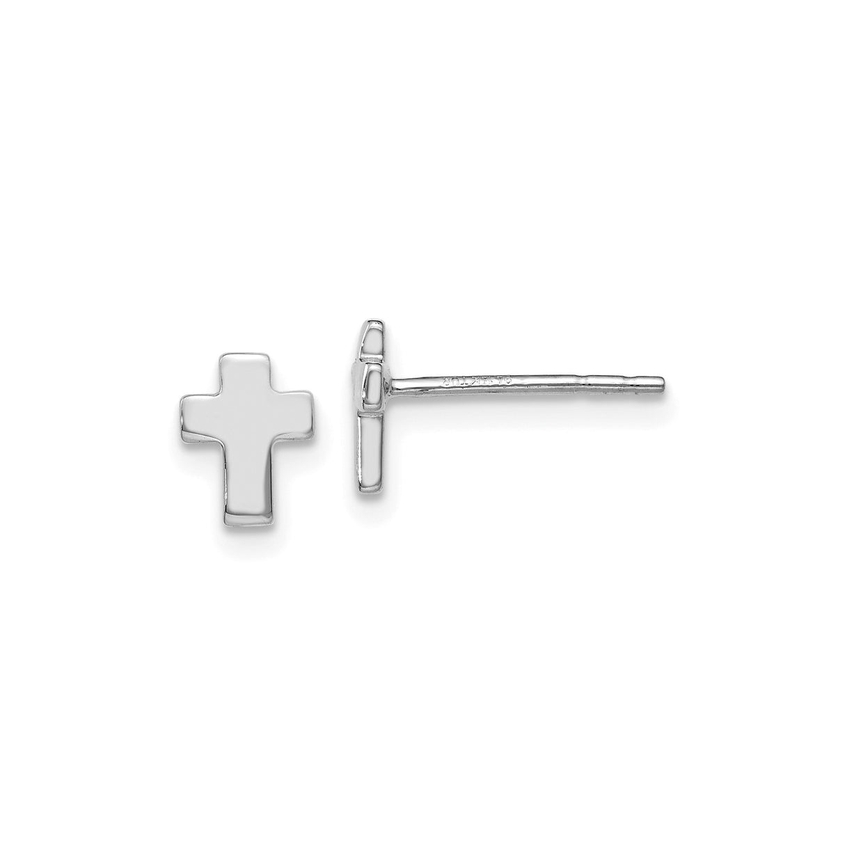 14k White Gold Cross Stud Earrings, Minimalist Polished Design for Men and Women