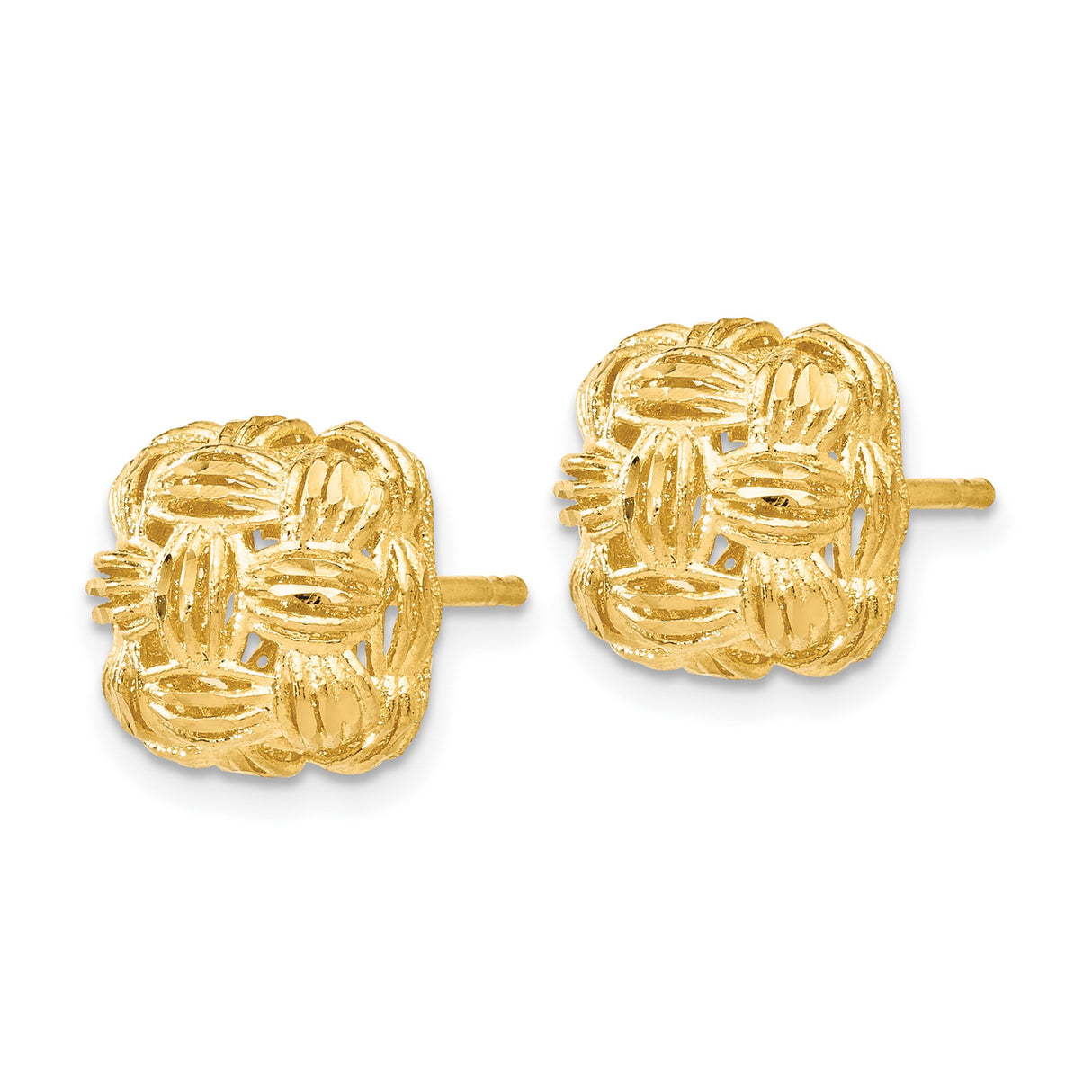 14k Yellow Gold Stud Earrings with Woven Filigree Knot Design, Abstract Floral Pattern