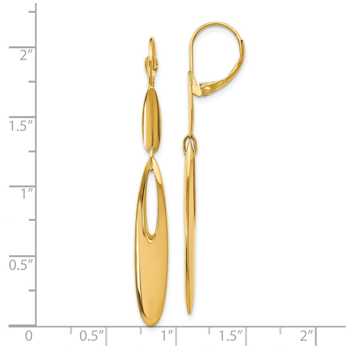 14k Yellow Gold Dangle Earrings, Elongated Oval Drop Design, Polished Minimalist Style for Women