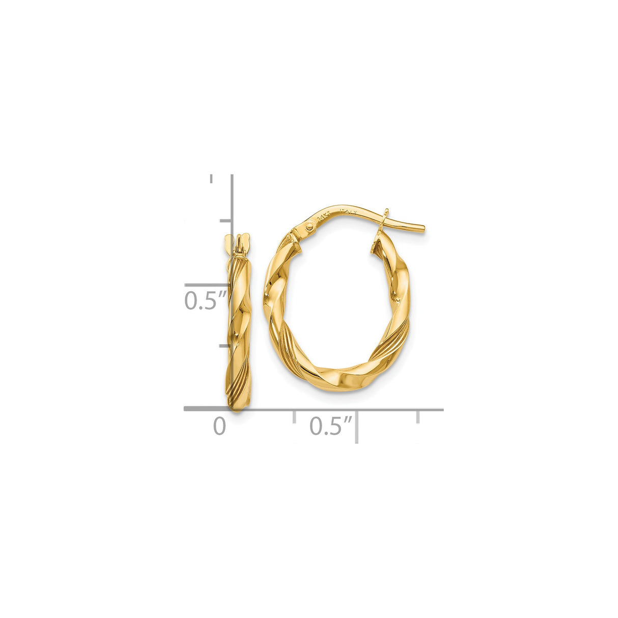 14k Yellow Gold Twisted Hoop Earrings with Polished and Textured Finish, Lightweight Round Hoops