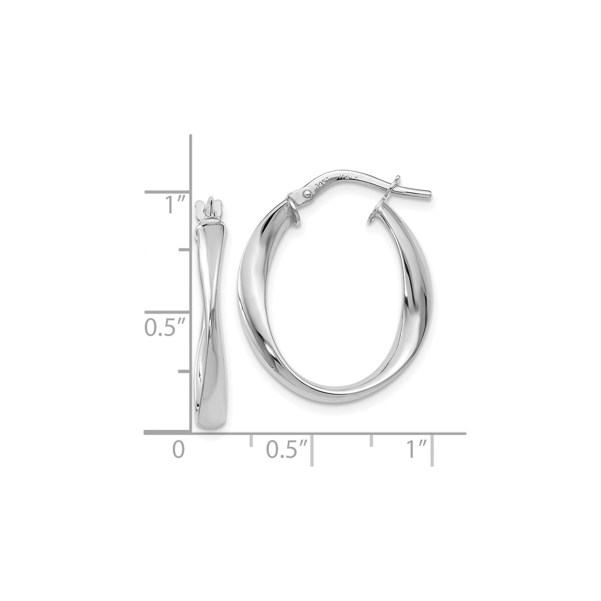 14k Yellow Gold Twisted Hoop Earrings, Two Tone Rhodium Oval Design, Latch Back, Lightweight