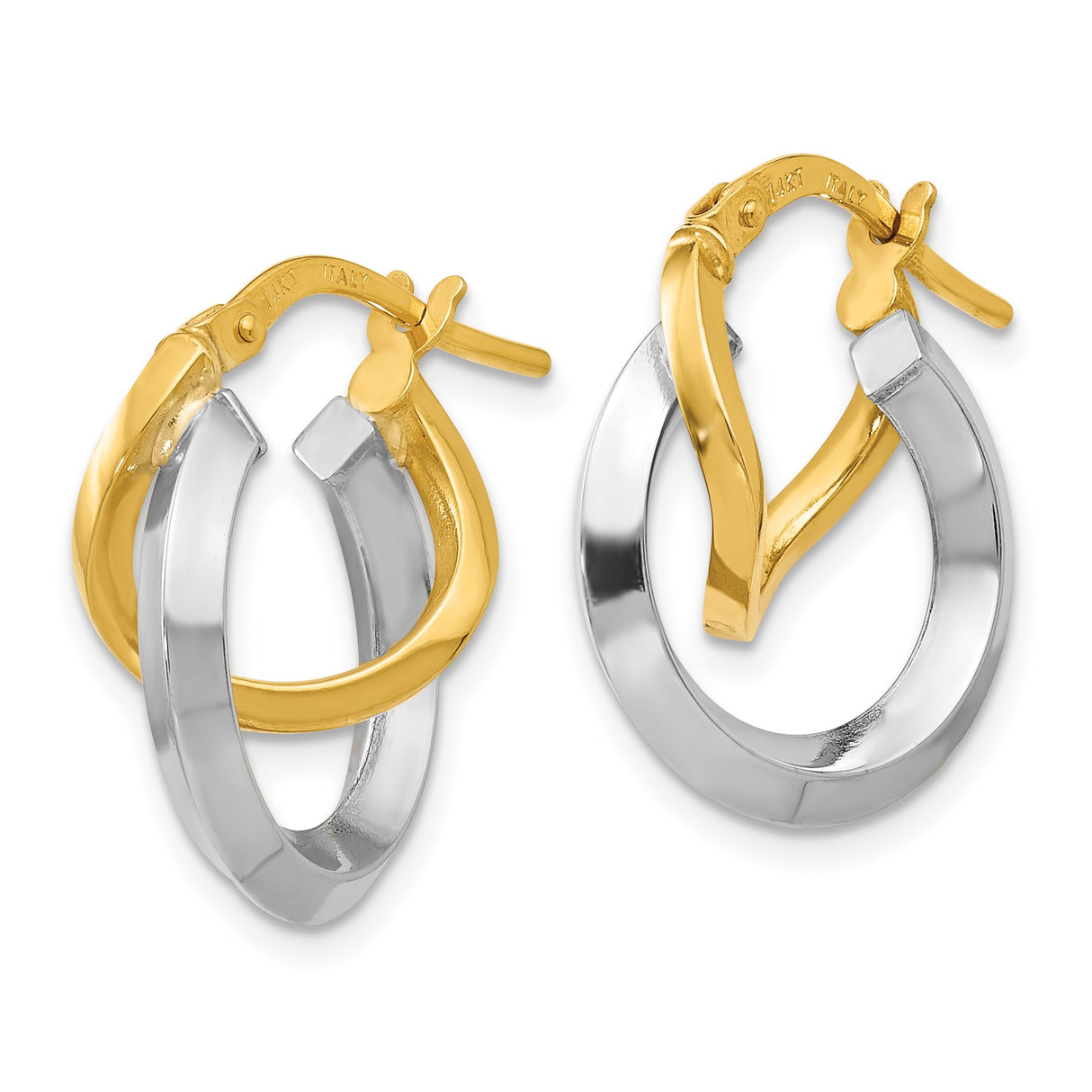 14k Two Tone Gold Hoop Earrings with Interlocking Twisted Double Loop Design