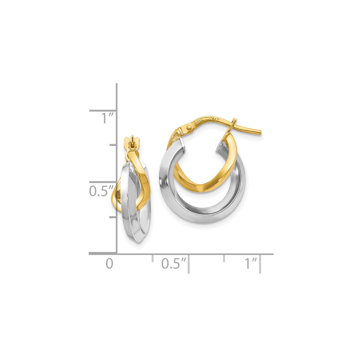 14k Two Tone Gold Hoop Earrings with Interlocking Twisted Double Loop Design