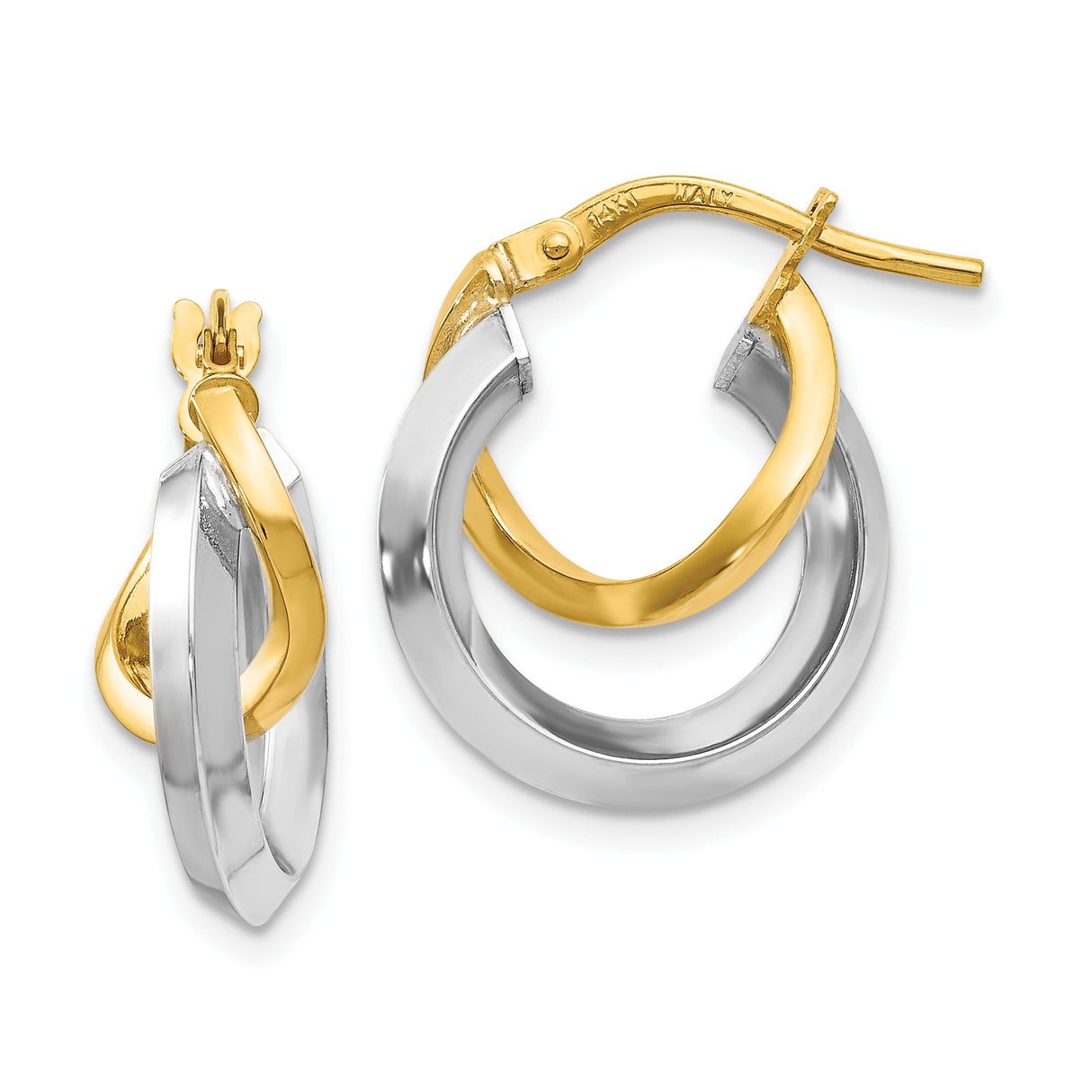 14k Two Tone Gold Hoop Earrings with Interlocking Twisted Double Loop Design