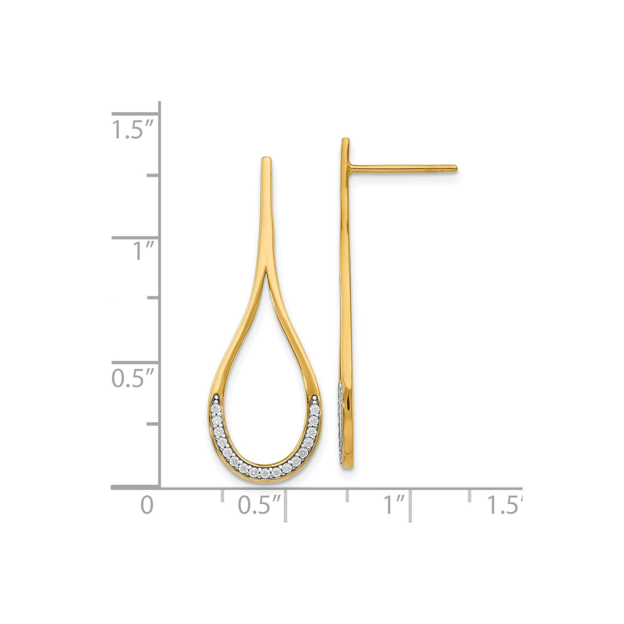 14k Yellow Gold Drop Earrings with Cubic Zirconia, Teardrop Two-Tone Dangle Design for Women