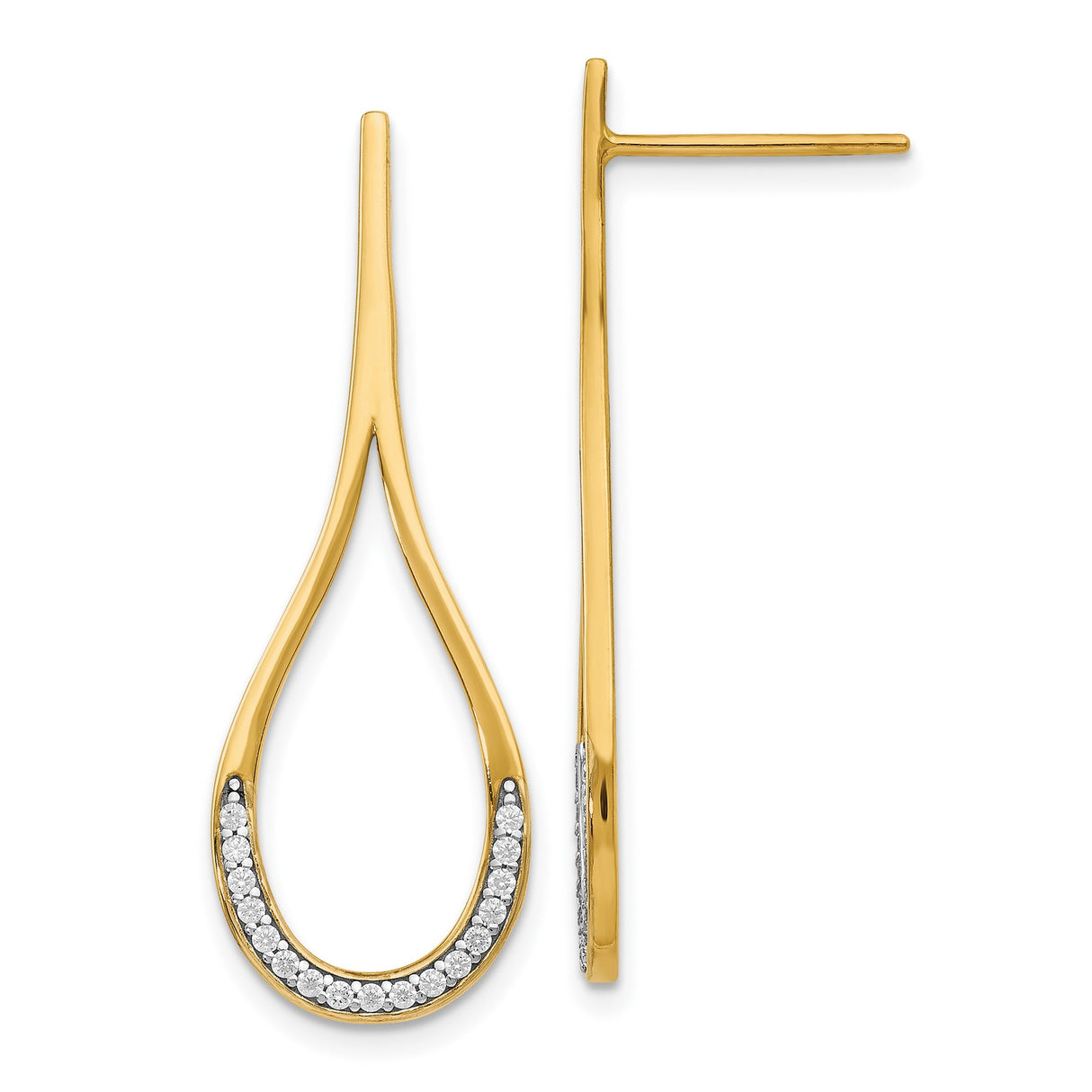 14k Yellow Gold Drop Earrings with Cubic Zirconia, Teardrop Two-Tone Dangle Design for Women
