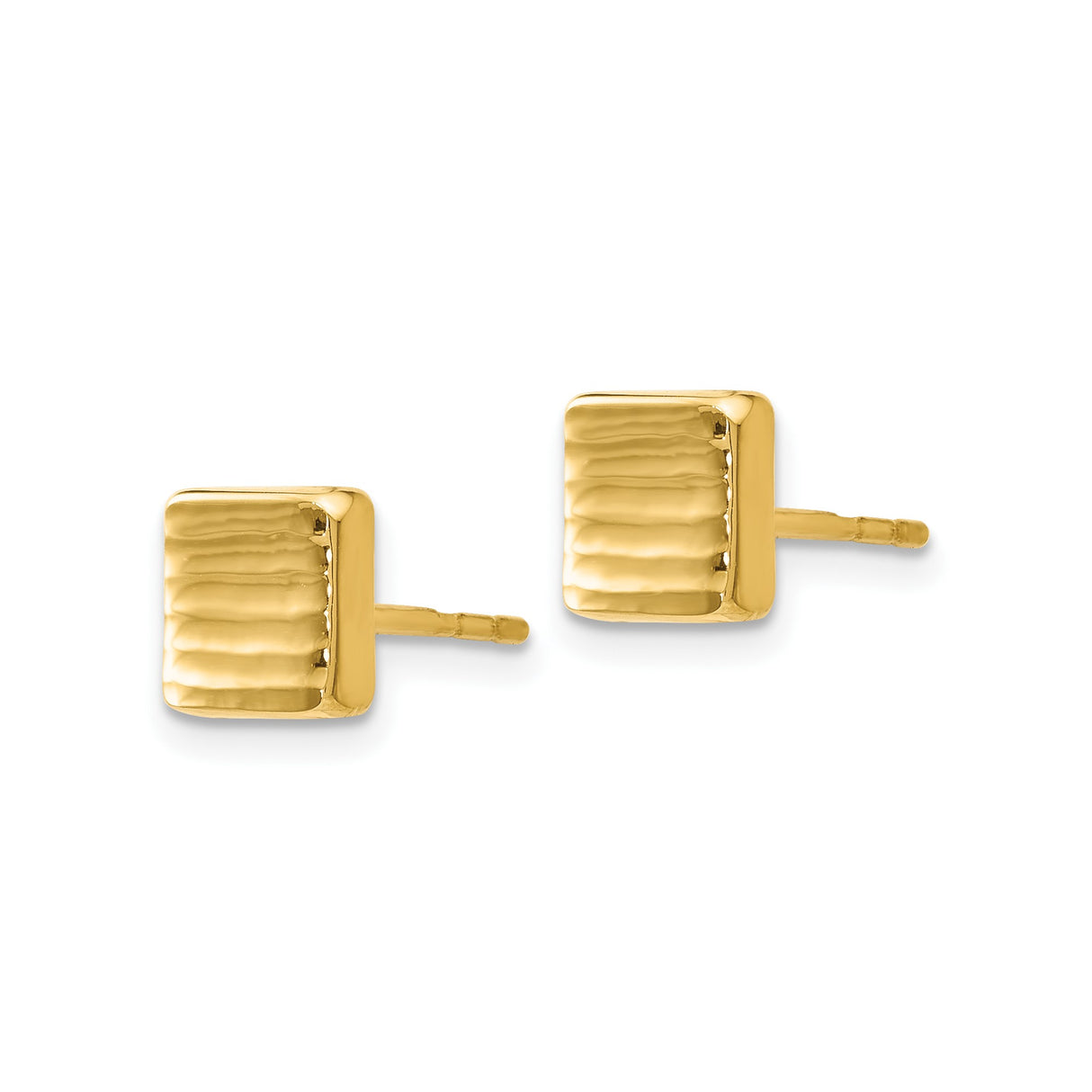 14k Yellow Gold Square Stud Earrings with Wavy Texture, Minimalist Modern Design