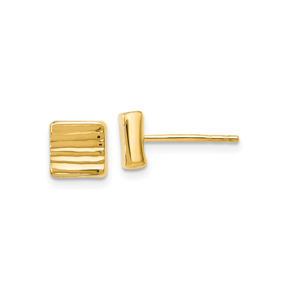 14k Yellow Gold Square Stud Earrings with Wavy Texture, Minimalist Modern Design