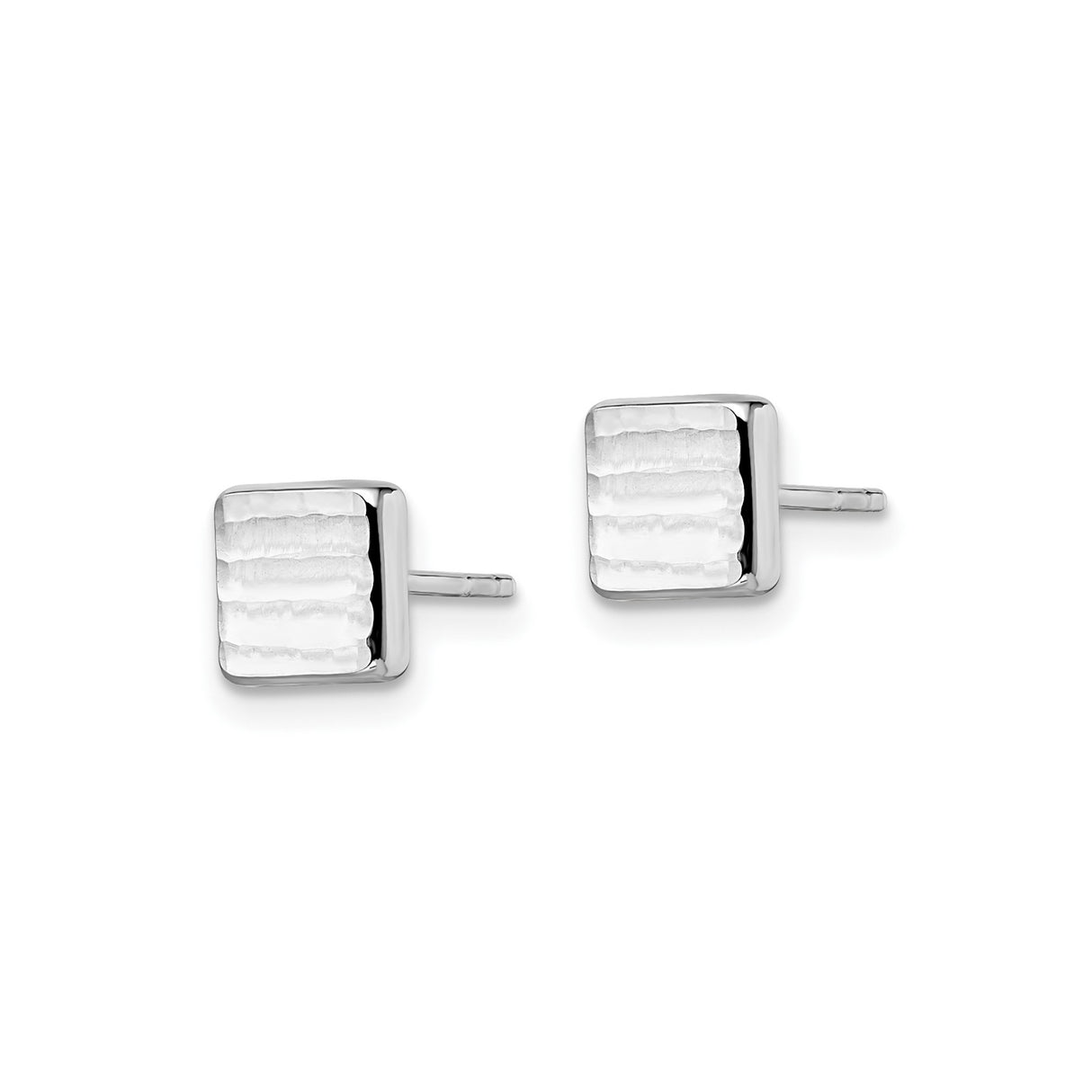 14k White Gold Square Stud Earrings with Wavy Texture, Minimalist Geometric Design