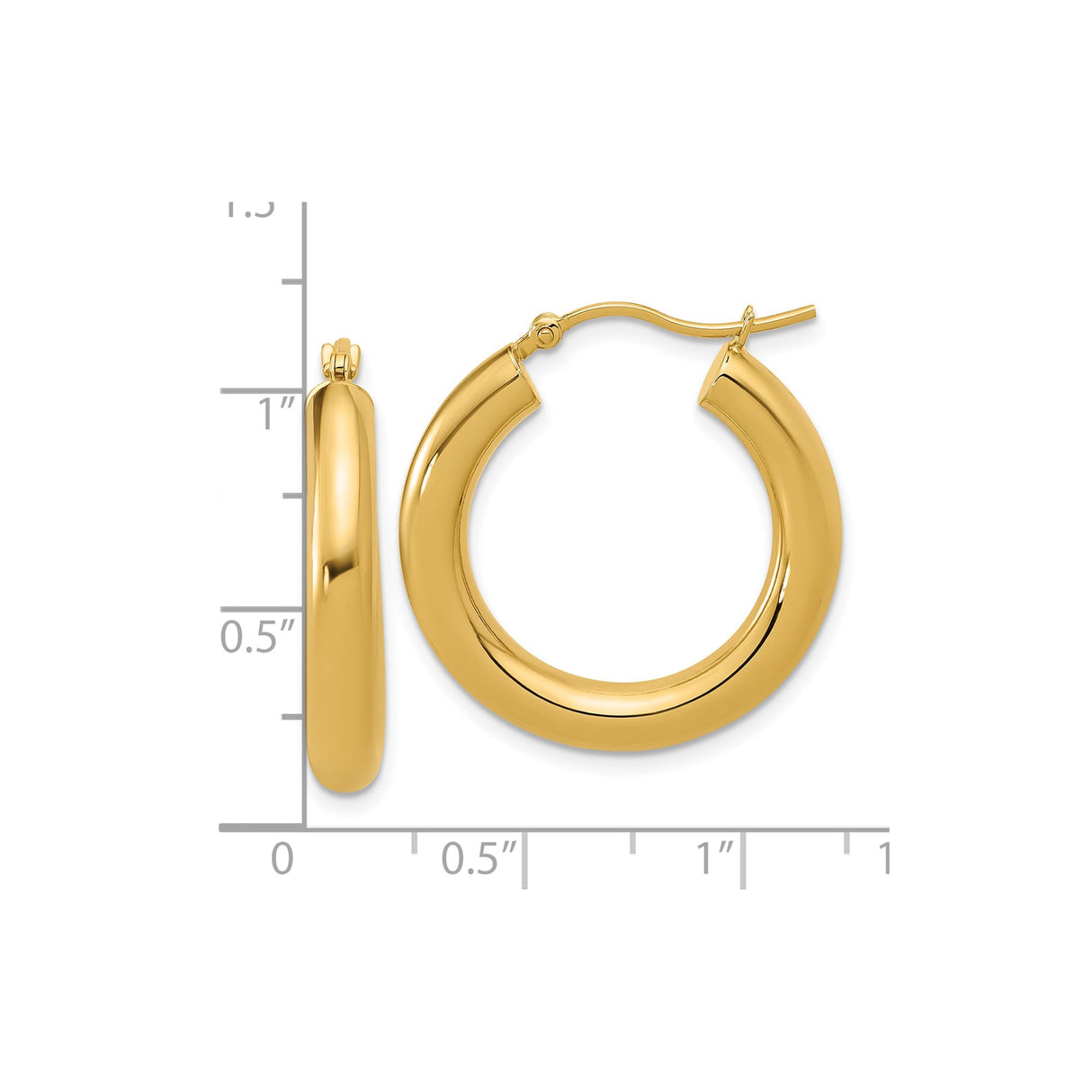 14k Yellow Gold Hoop Earrings, Thick Rounded Style with Polished Finish for Women
