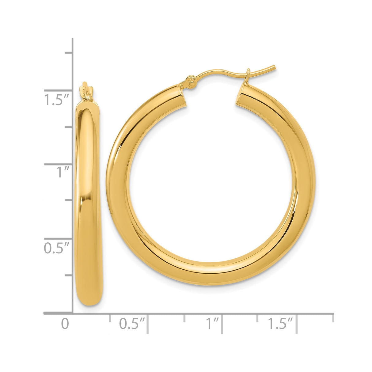 14k Yellow Gold Hoop Earrings, Classic Polished Round Design, Lightweight Minimalist Style