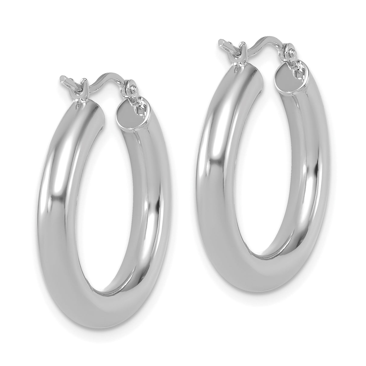 14k White Gold Hoop Earrings, Medium Round Polished Design with High Shine Finish for Women
