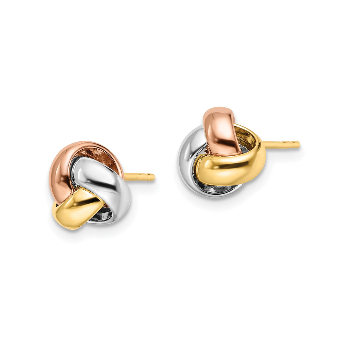 14k Tri-Color Gold Love Knot Stud Earrings with Intertwined Loops for Women