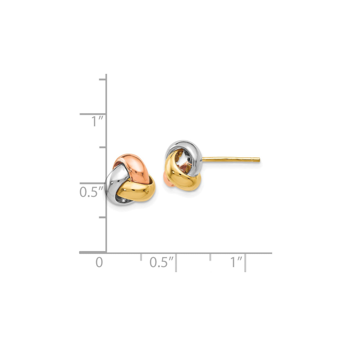 14k Tri-Color Gold Love Knot Stud Earrings with Intertwined Loops for Women