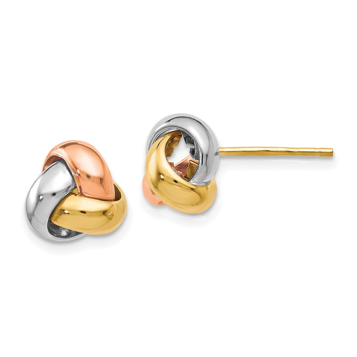 14k Tri-Color Gold Love Knot Stud Earrings with Intertwined Loops for Women