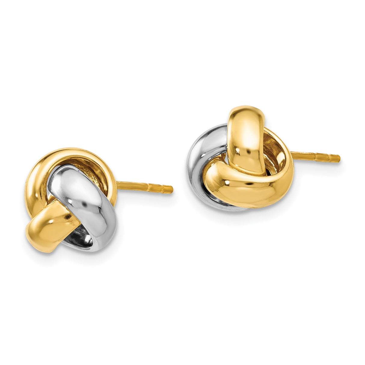 14k Two Tone Gold Love Knot Stud Earrings, Intertwined Yellow and White Gold Design
