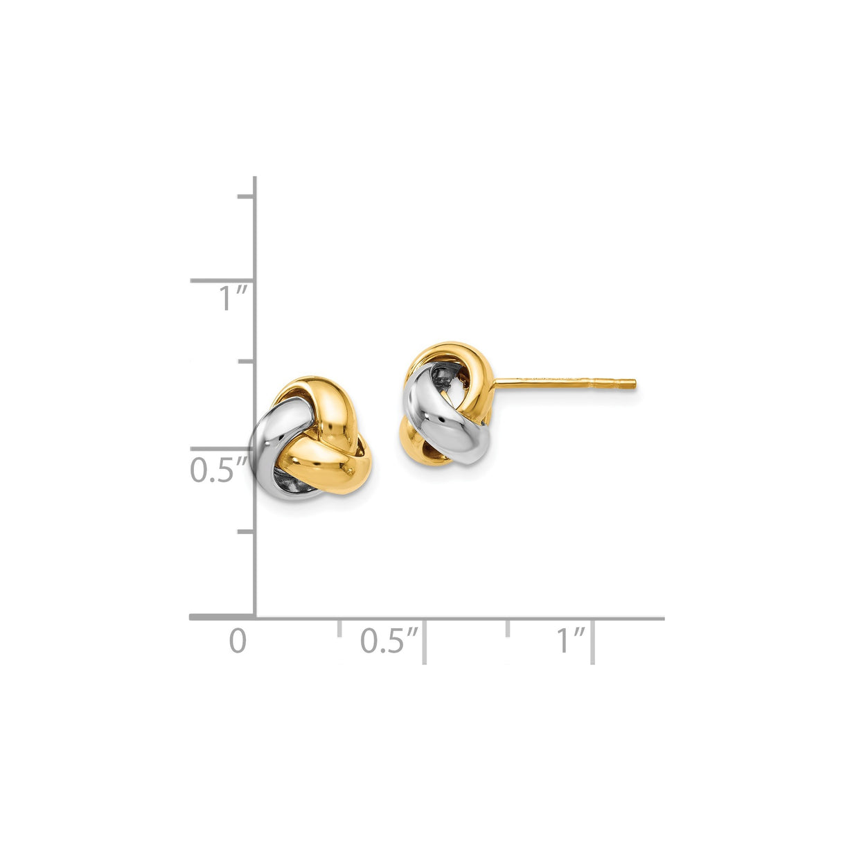 14k Two Tone Gold Love Knot Stud Earrings, Intertwined Yellow and White Gold Design