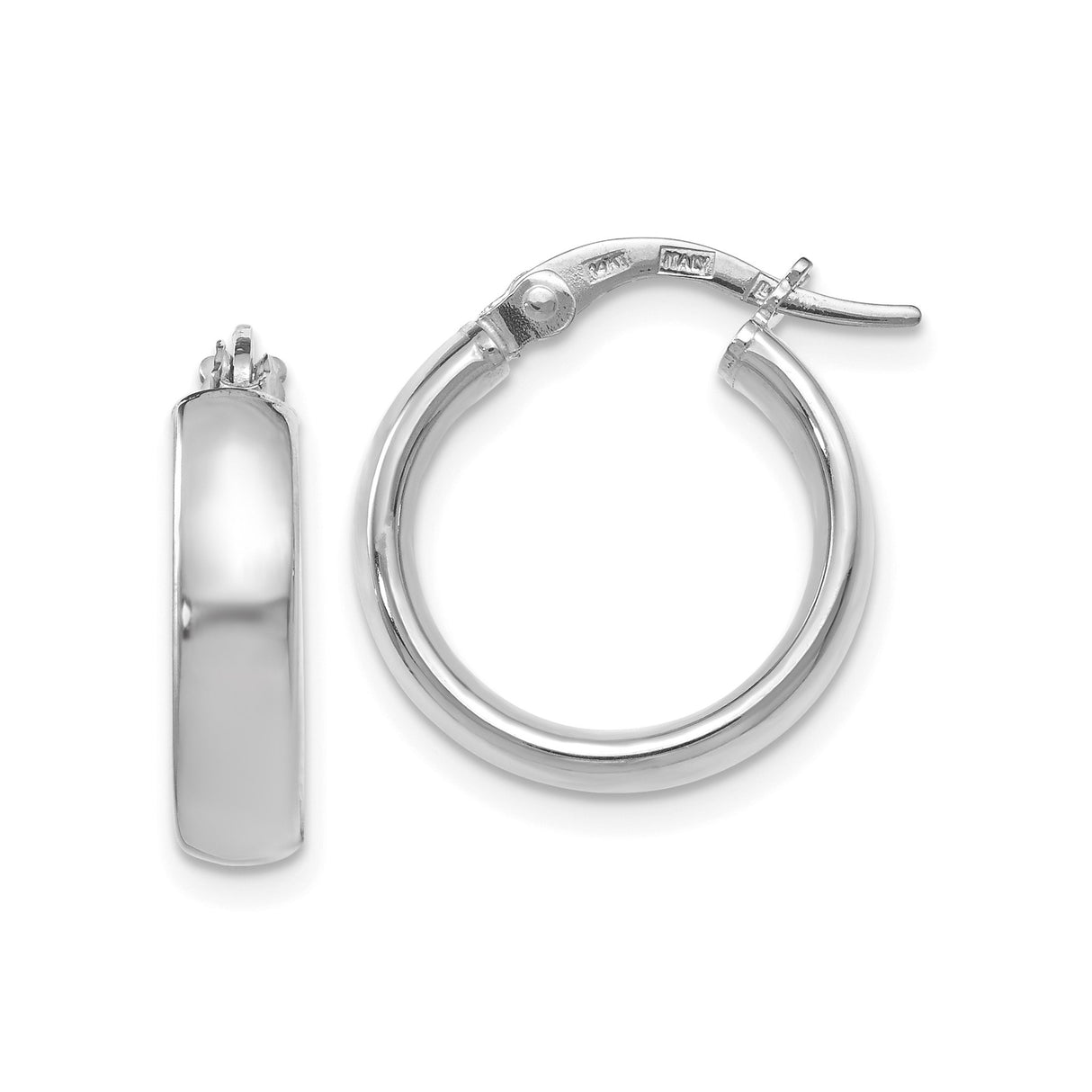 14k Two Tone Gold Hoop Earrings, Yellow and Rhodium Polished, Classic Lightweight Design