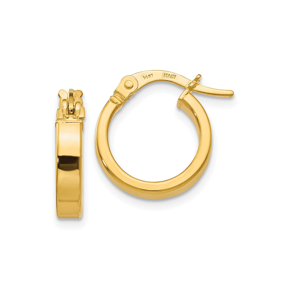 14k Yellow Gold Hoop Earrings, Italian Made Hinged Hoops with Polished Finish, Lightweight Classic Style