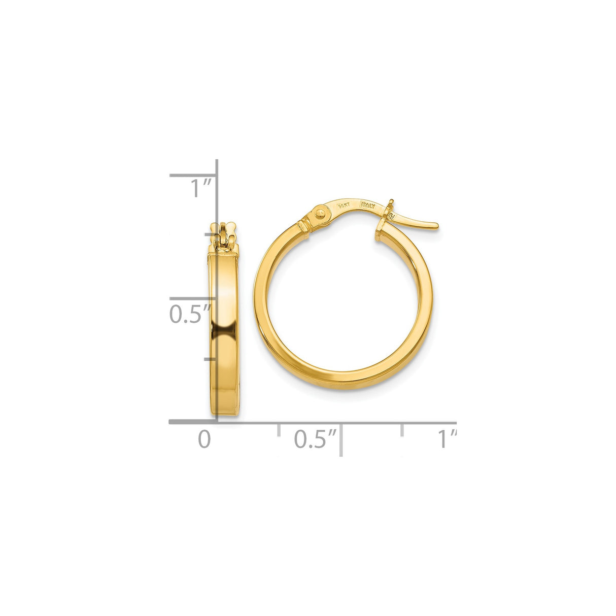 14k Yellow Gold Hoop Earrings, Classic Round Polished Design with Hinged Clasp, Lightweight Italian Made