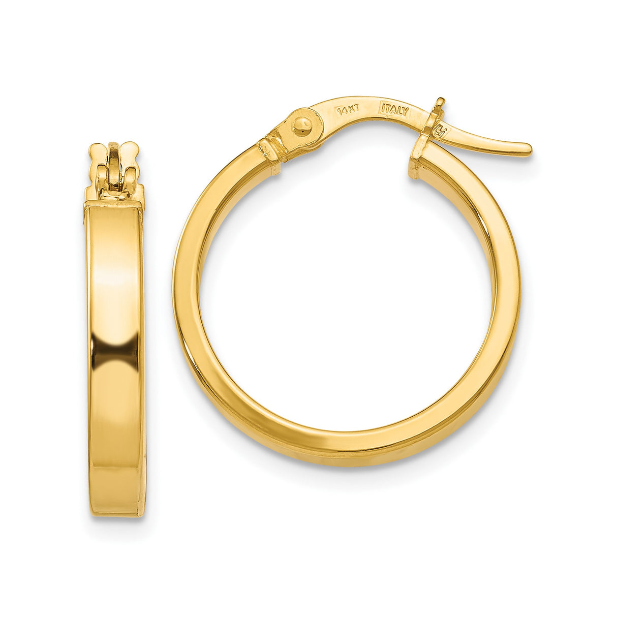 14k Yellow Gold Hoop Earrings, Classic Round Polished Design with Hinged Clasp, Lightweight Italian Made