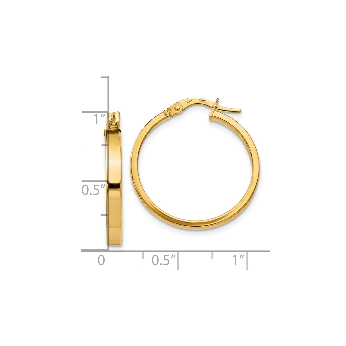 14k Yellow Gold Hoop Earrings, Classic Round Design with High-Polish Finish and Hinged Clasp