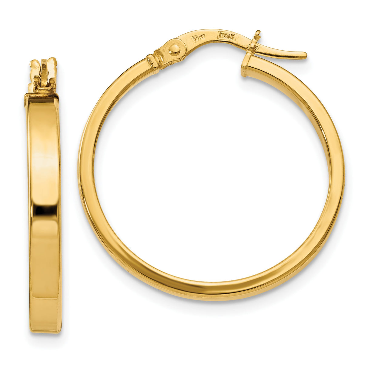 14k Yellow Gold Hoop Earrings, Classic Round Design with High-Polish Finish and Hinged Clasp