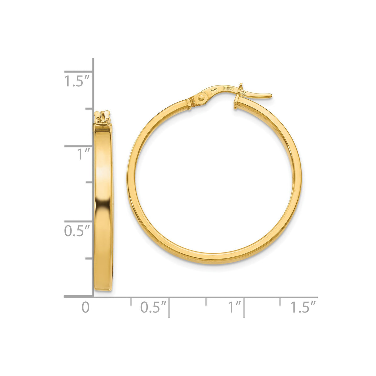 14k Yellow Gold Hoop Earrings, Medium Classic High Polish Minimalist Design for Women