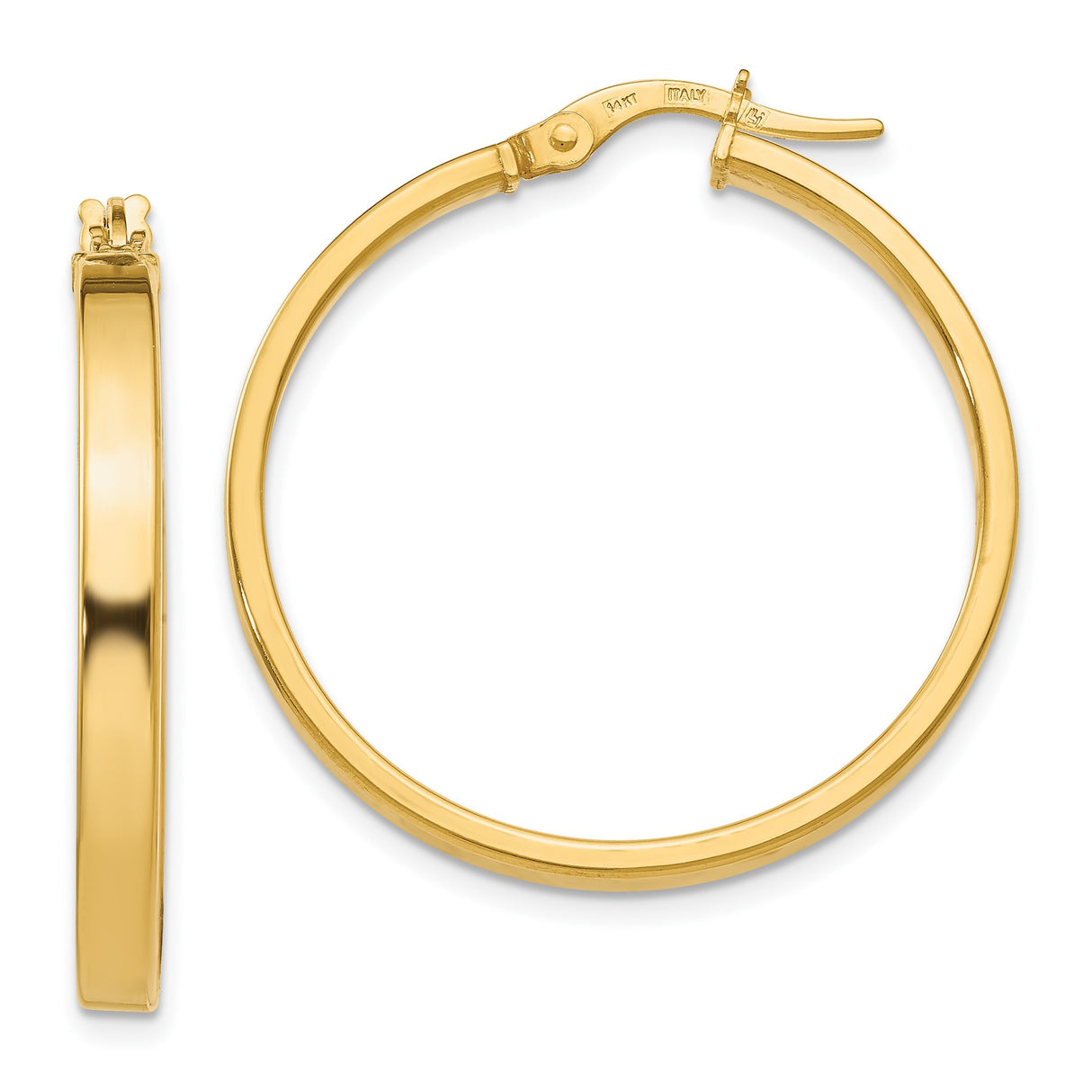 14k Yellow Gold Hoop Earrings, Medium Classic High Polish Minimalist Design for Women
