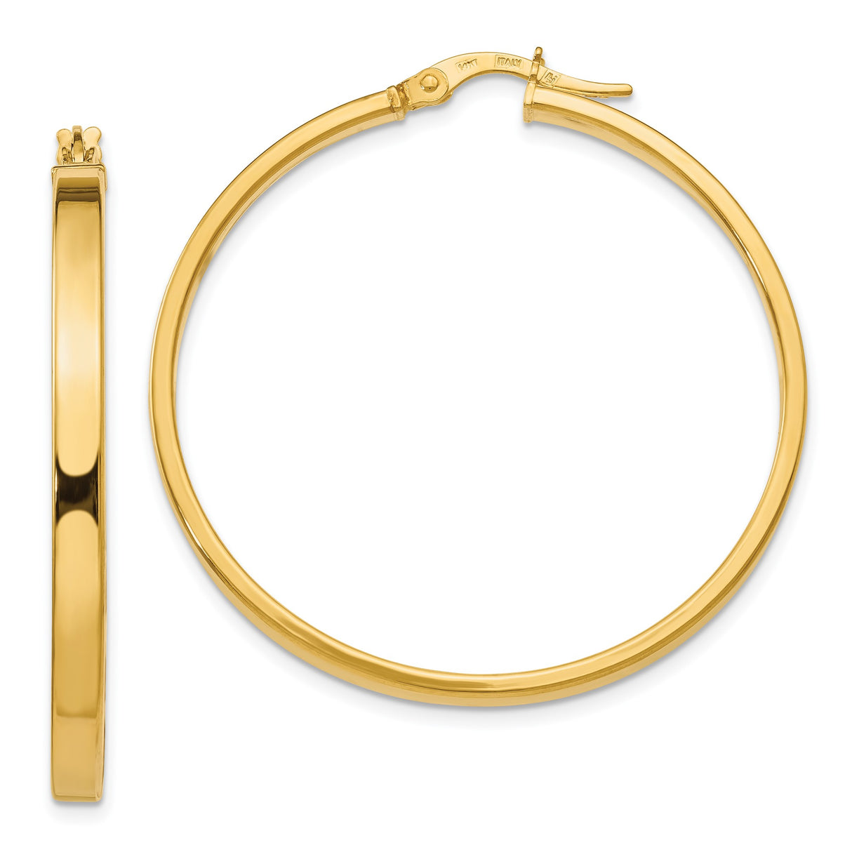 14k Yellow Gold Hoop Earrings, Classic Round Polished Design with Hinged Clasp