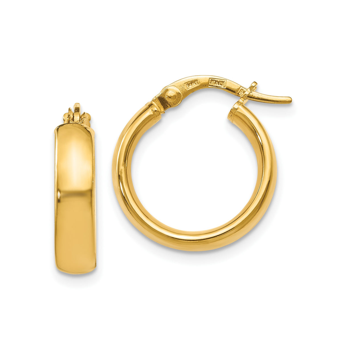14k Yellow Gold Hoop Earrings, Polished Finish, Minimalist Classic Everyday Style for Women