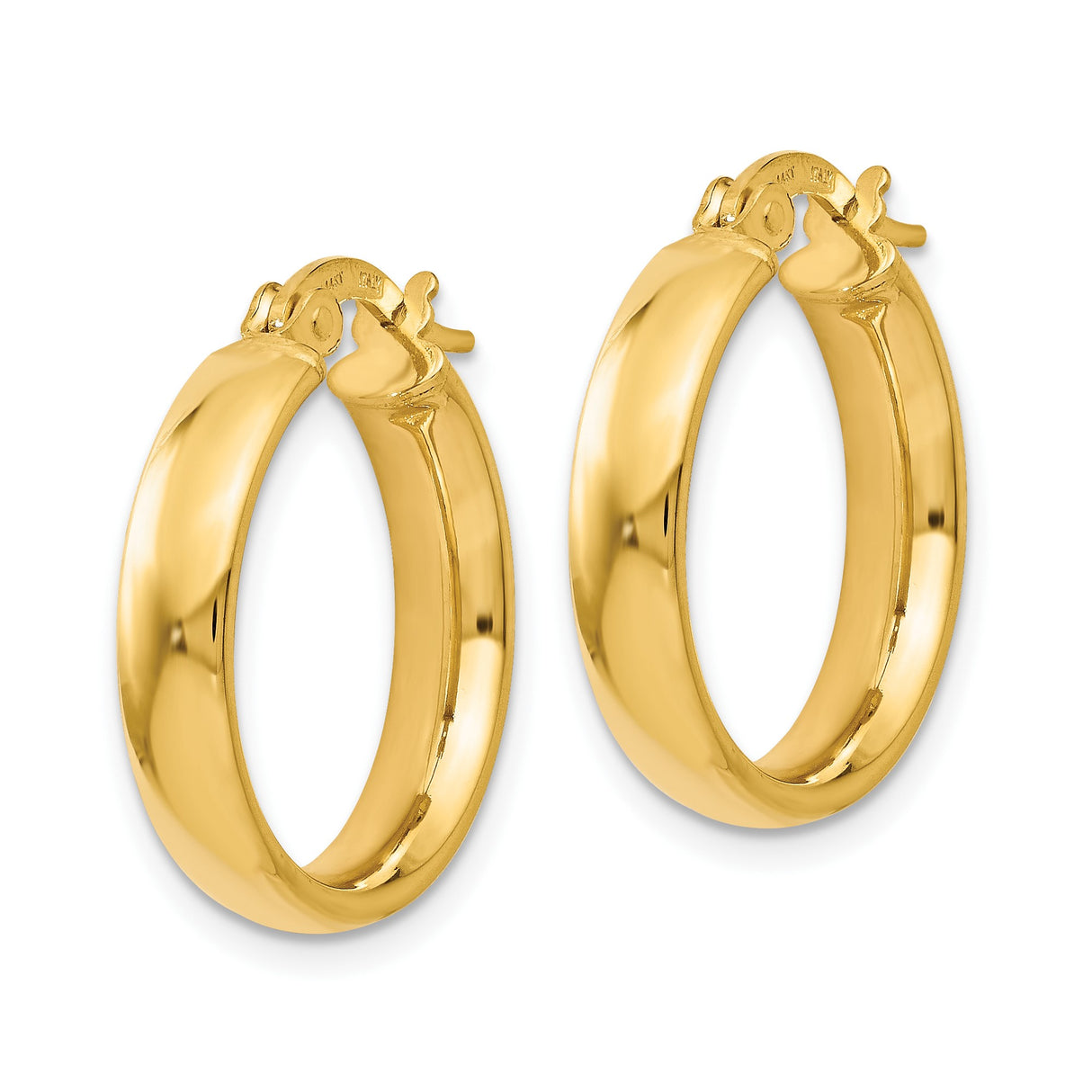 14k Yellow Gold Hoop Earrings, Classic Round Design with Hinged Closure, Polished Finish