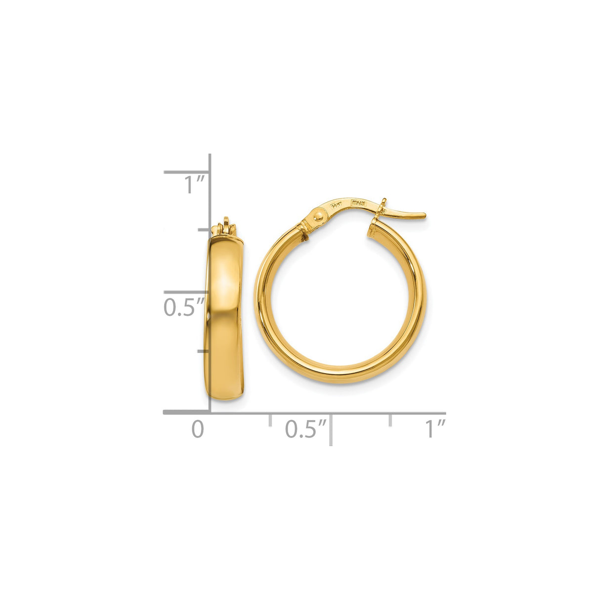 14k Yellow Gold Hoop Earrings, Classic Round Design with Hinged Closure, Polished Finish