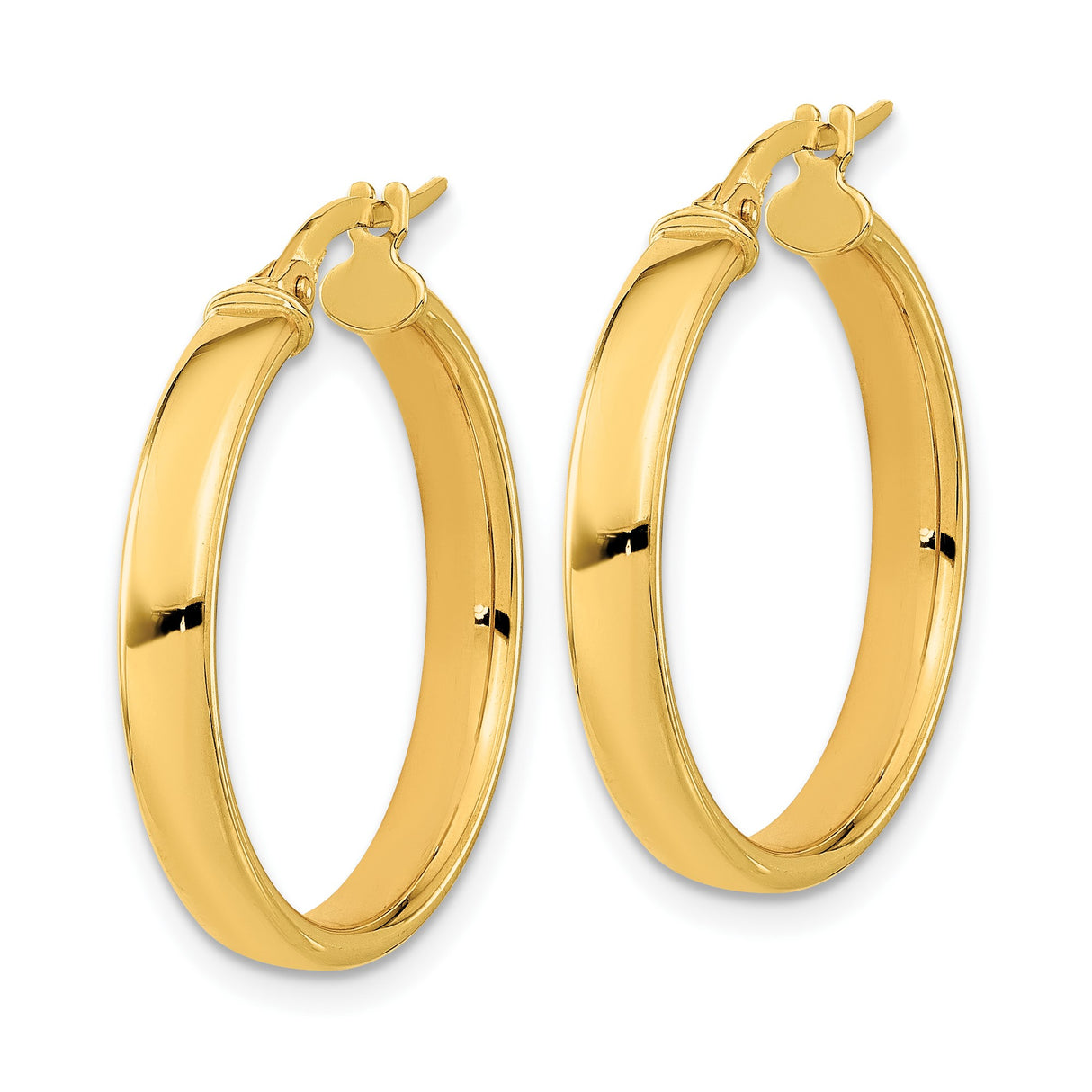 14k Yellow Gold Hoop Earrings, Polished Round Design with Snap-Back Closure, Lightweight Classic Style