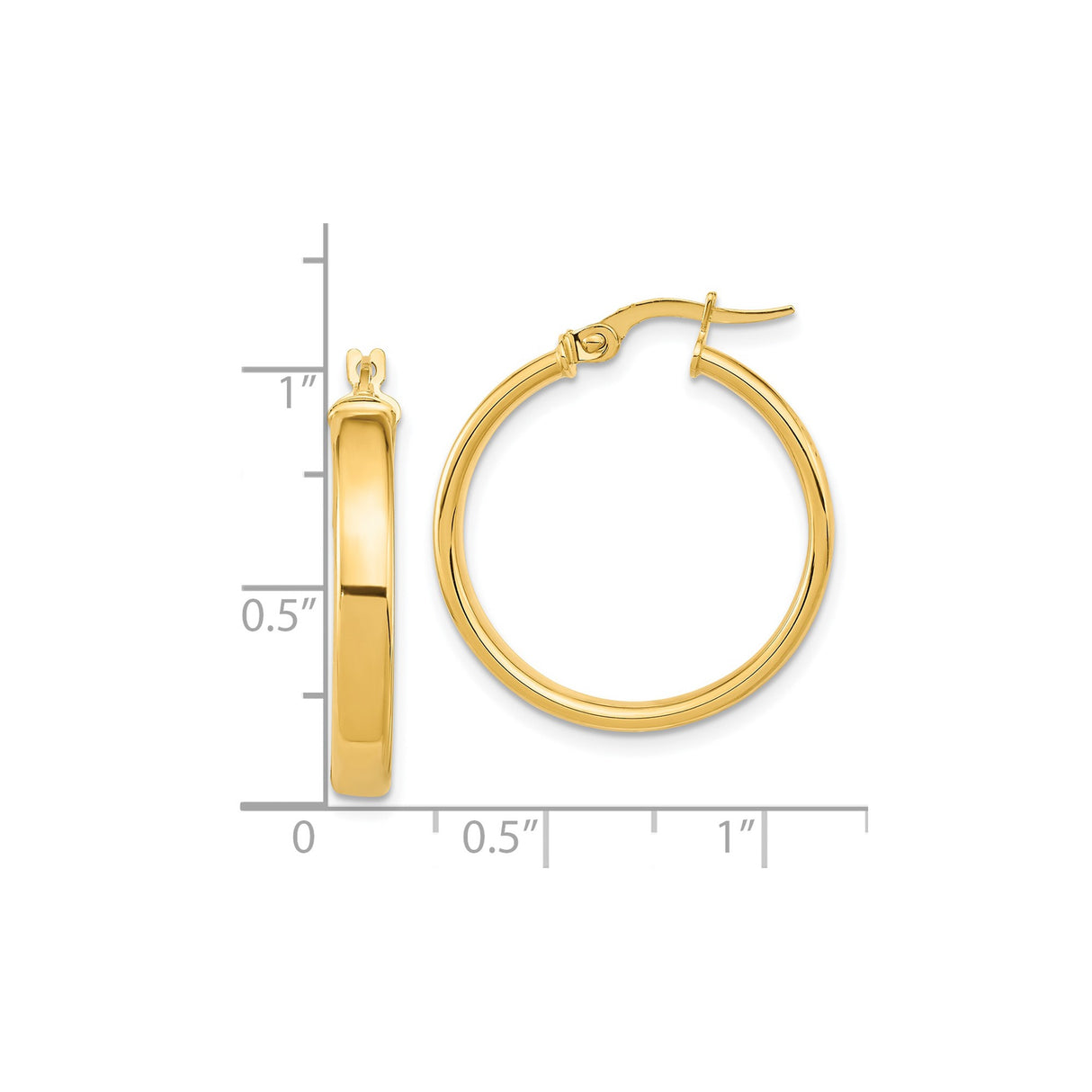 14k Yellow Gold Hoop Earrings, Polished Round Design with Snap-Back Closure, Lightweight Classic Style