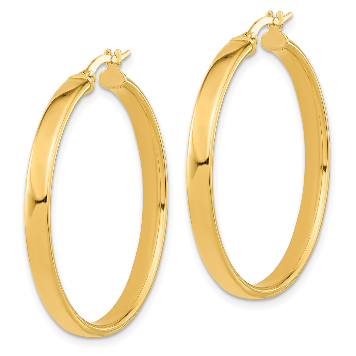 14k Yellow Gold Hoop Earrings, Polished Round Design, Lightweight Minimalist Style for Women