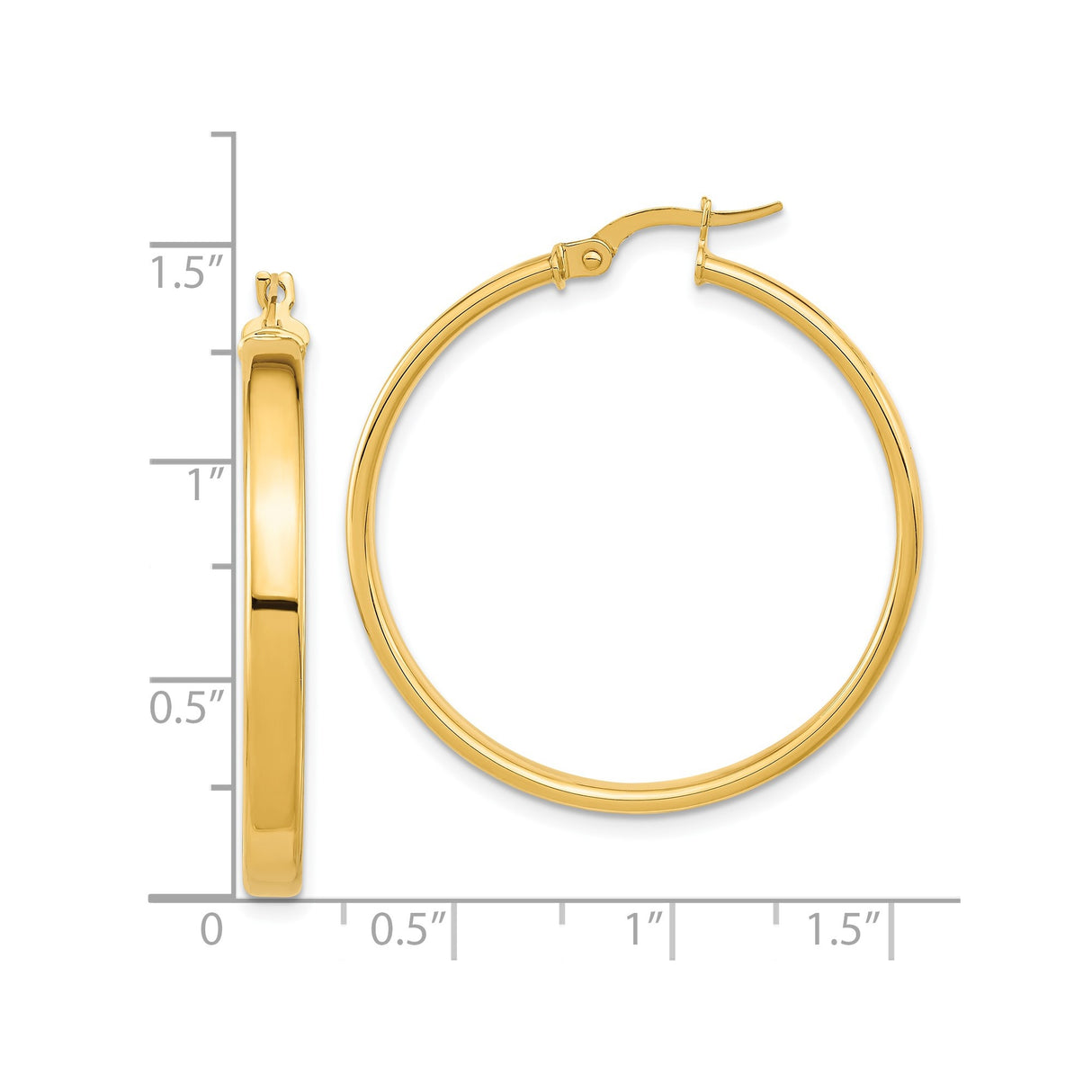 14k Yellow Gold Hoop Earrings, Polished Round Design, Lightweight Minimalist Style for Women