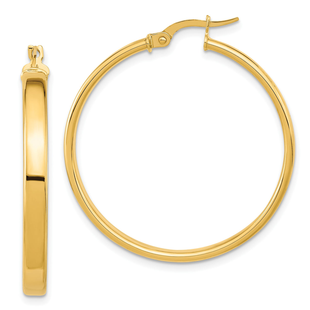 14k Yellow Gold Hoop Earrings, Polished Round Design, Lightweight Minimalist Style for Women