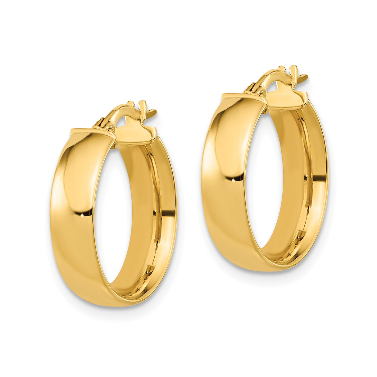 14k Yellow Gold Hoop Earrings, Medium Size Smooth High Polish Classic Design