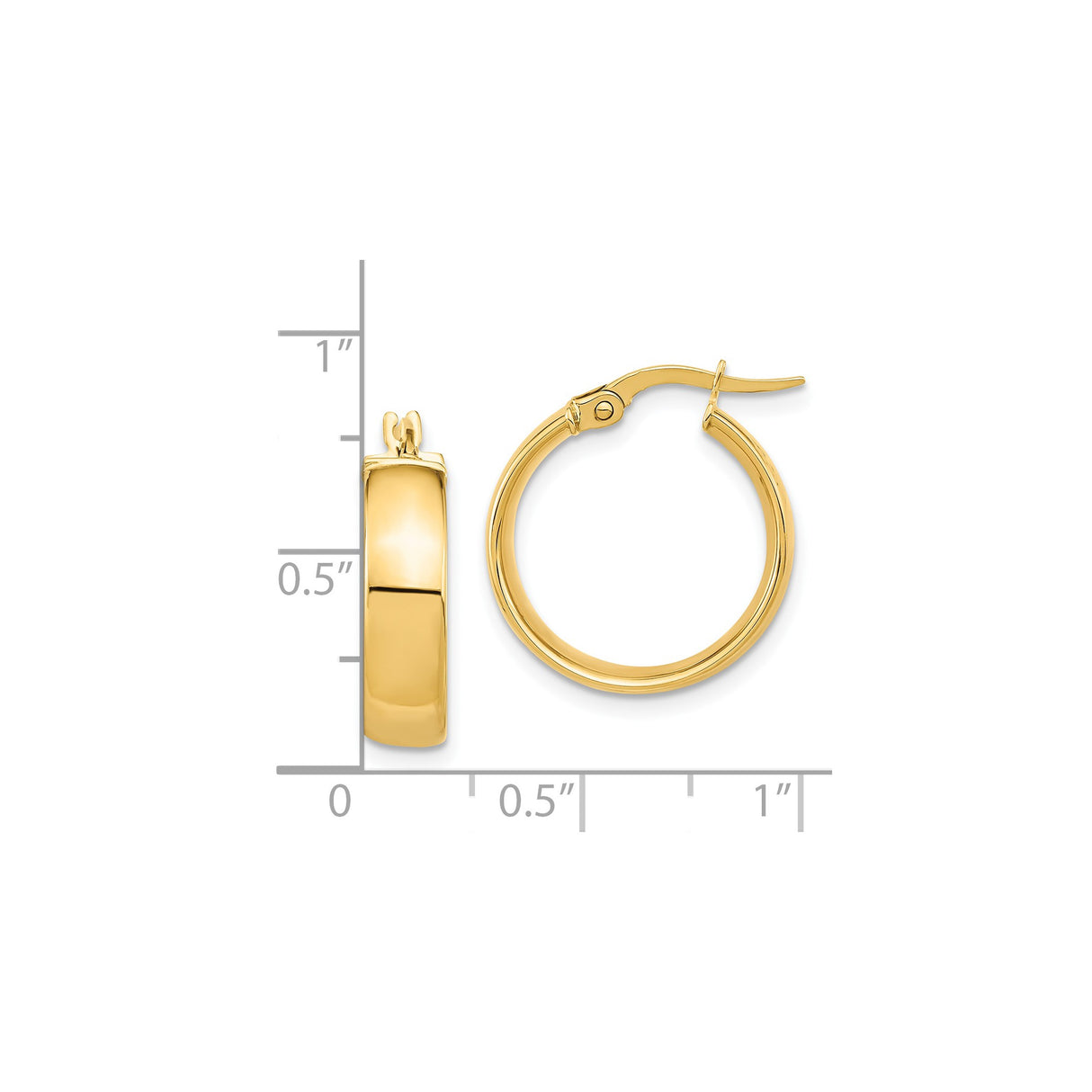14k Yellow Gold Hoop Earrings, Medium Size Smooth High Polish Classic Design
