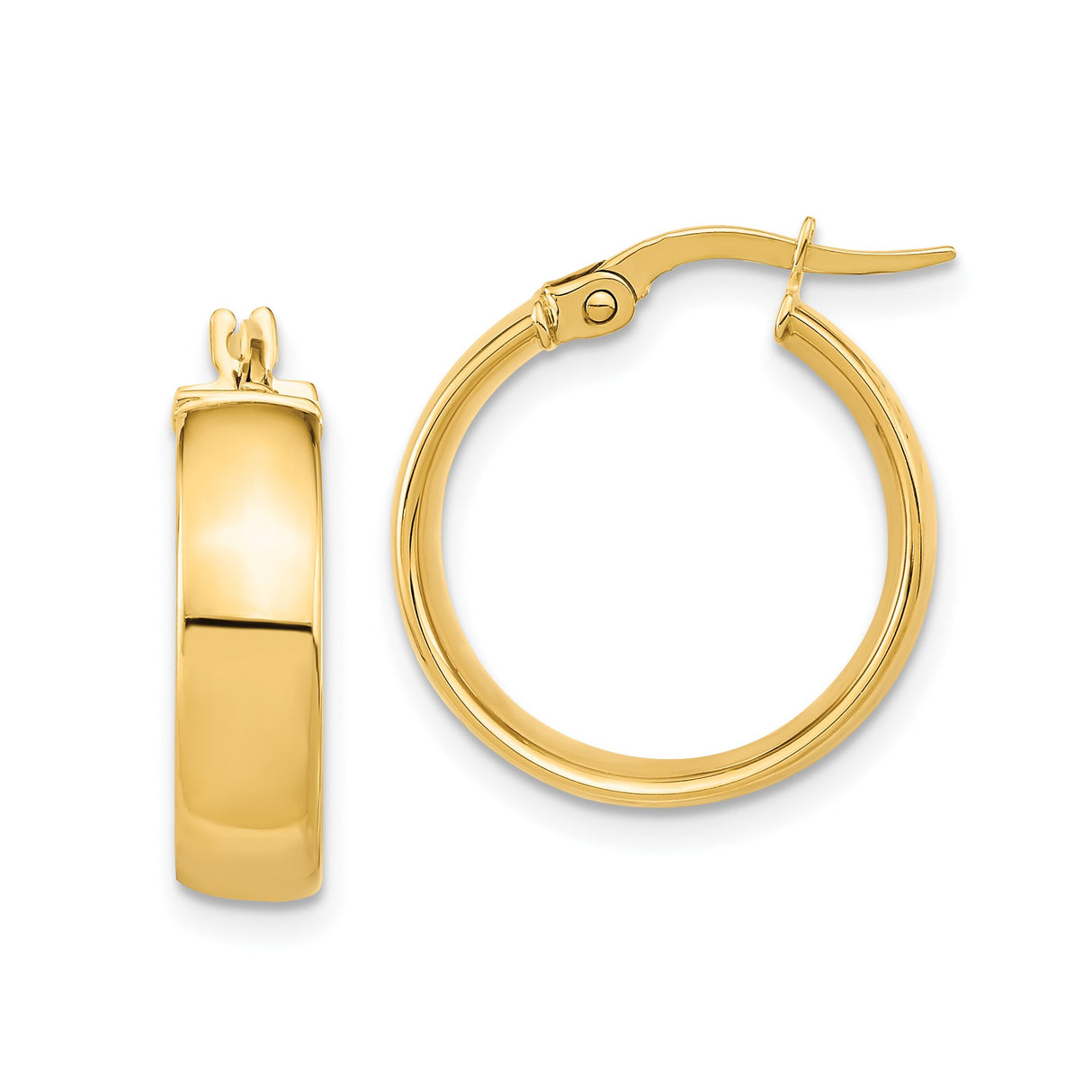 14k Yellow Gold Hoop Earrings, Medium Size Smooth High Polish Classic Design